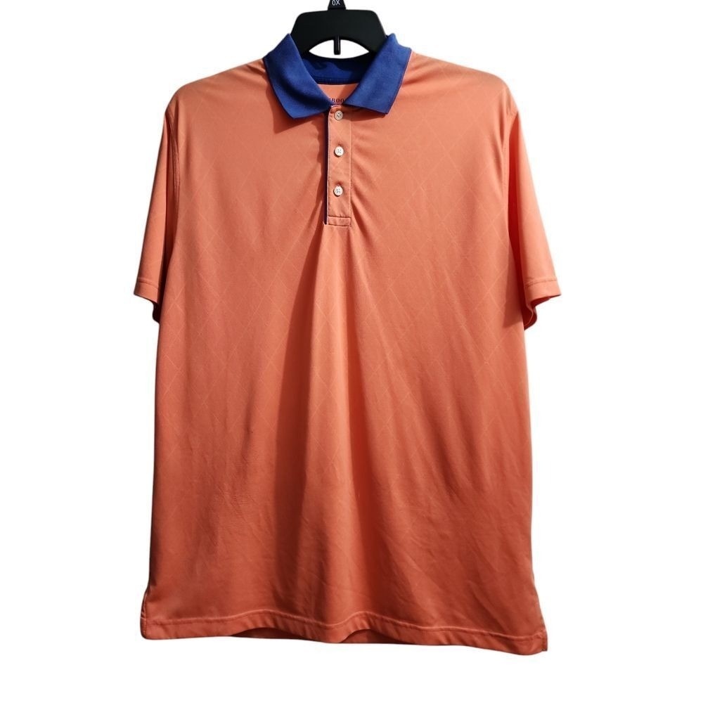 Brooks Brothers Classic Coral Polo Shirt with Navy Collar Performance Golf Large
